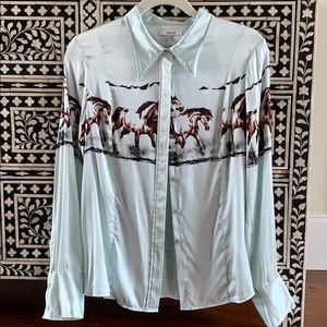 Jolly printed stretch silk-satin shirt